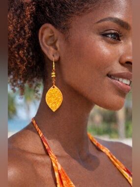 Golden Leaf Statement Earrings | Artisan Orange Wire | Lightweight Boho Glow ✨